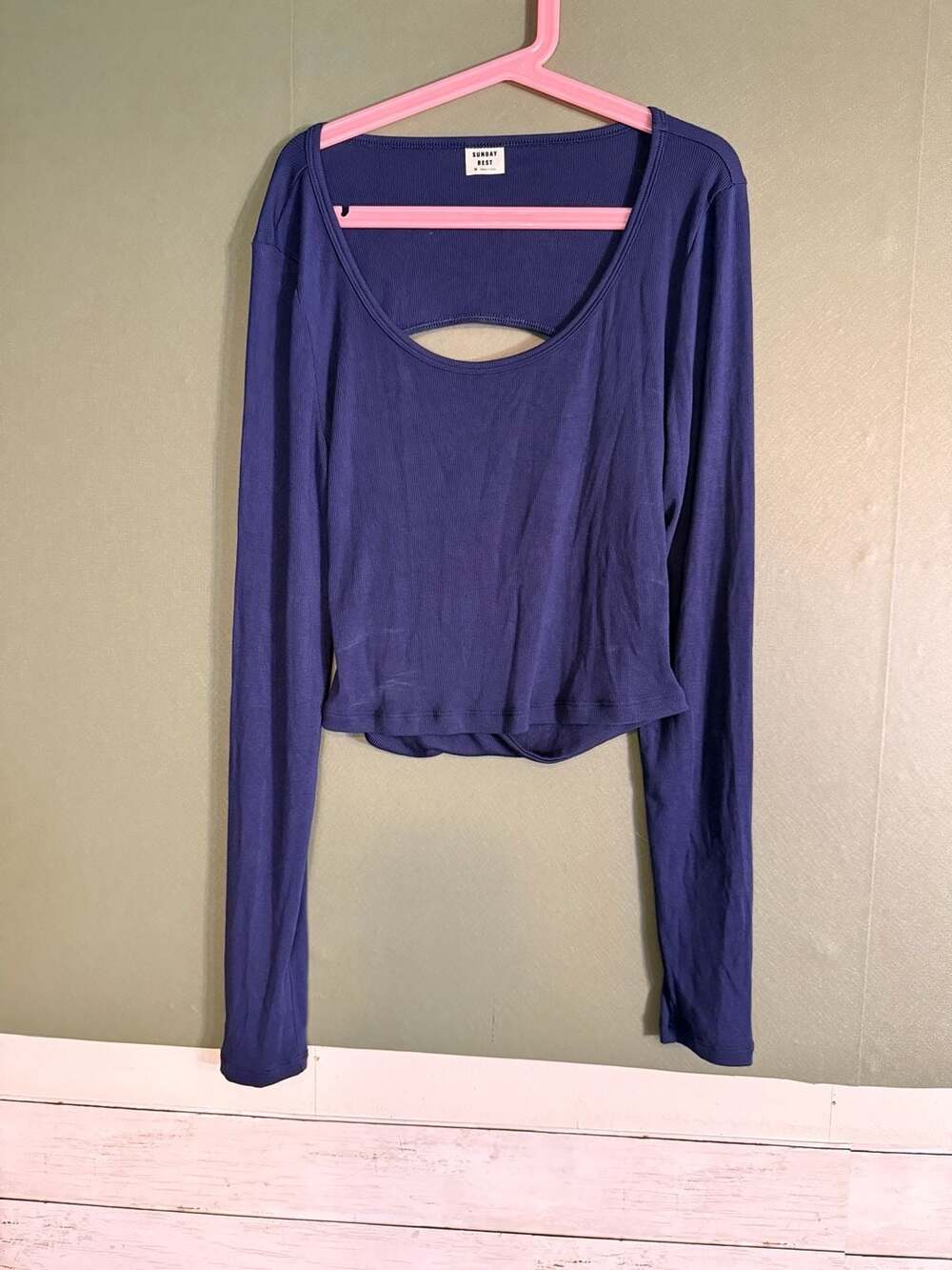 Aritzia Sunday Best Size M Ribbed Long Sleeve Open Back Crop‎ Top